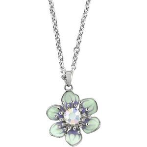 Swarovski flower hand painted pendant necklace sage green